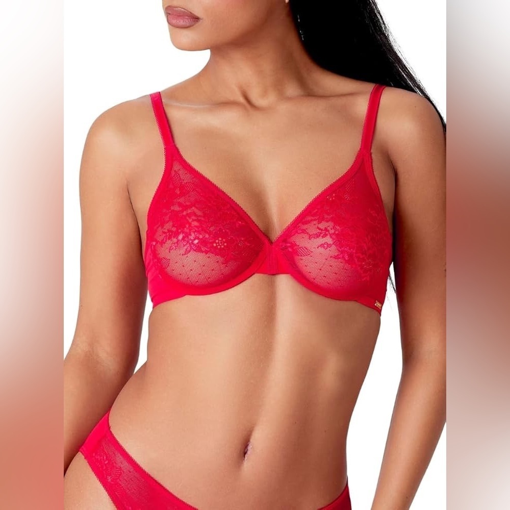 Gossard Women's Glossies Lace Sheer Bra, Red (Chilli Red), 38DD